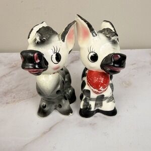 1950s Entwined Donkeys Salt Pepper Shakers 4" Vintage Kitsch Farmhouse Figurine